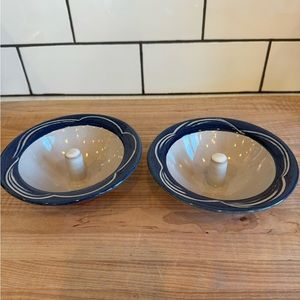 Set of 2 Apple Bakers Blue White Ceramic Wheel Thrown NWOT
